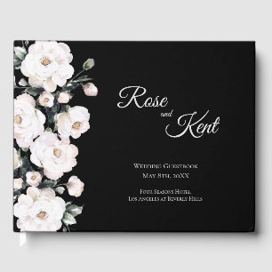 Elegante Schwarz-weiße Rose Hochzeit Gästebuch