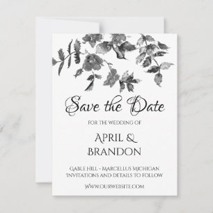 Elegante Schwarz-weiße Rose mit Blumen Save The Date
