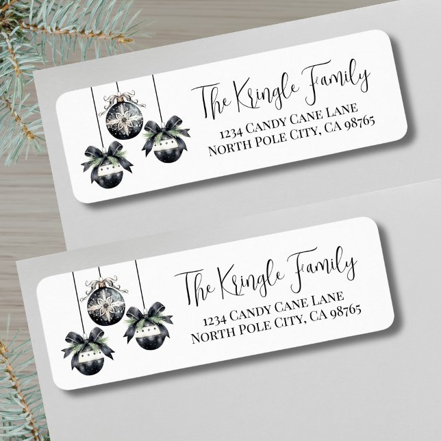 Elegante Schwarz-weiße Rücksendeadresse (Elegant Watercolor Christmas Return Address label)