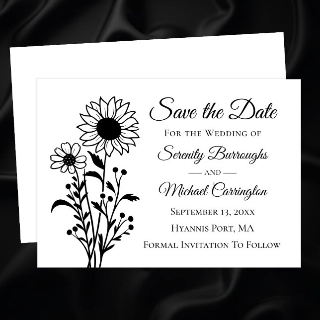 Elegante Schwarz-weiße Save the Date Hochzeit Ankündigung (Von Creator hochgeladen)