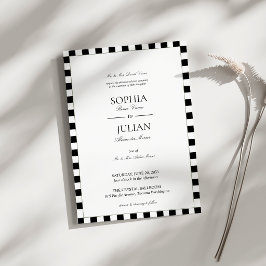 Elegante schwarz-weiße Schachbrett-Rand-Hochzeit Einladung