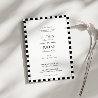 Elegante schwarz-weiße Schachbrett-Rand-Hochzeit Einladung