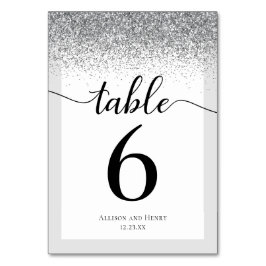 Elegante Schwarz-weiße Script-Glitzer-Hochzeit Tischnummer