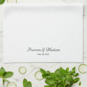 Elegante Schwarz-weiße Skripte für Hochzeiten  Geschirrtuch
