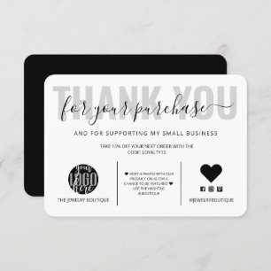 Elegante Schwarz-weiße Skriptlogos Vielen Dank Dankeskarte