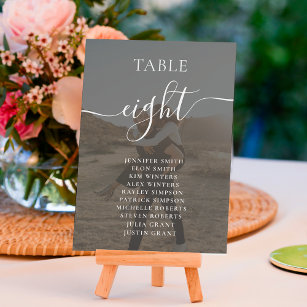 Elegante Schwarz-weiße Skriptnamen Fotos Hochzeit Tischnummer