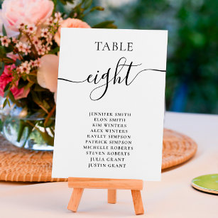 Elegante Schwarz-weiße Skriptnamen Hochzeit Tischnummer