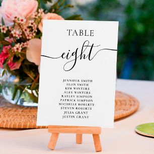 Elegante Schwarz-weiße Skriptnamen Hochzeit Tischnummer