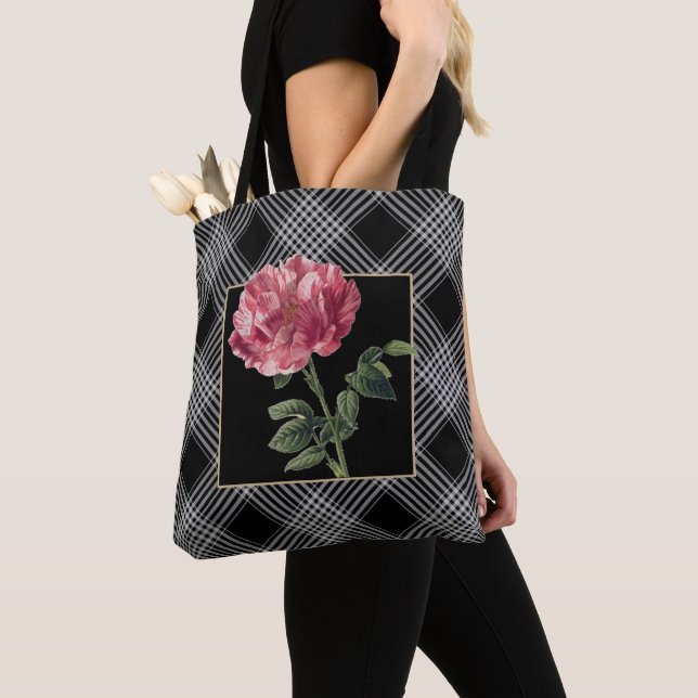Elegante schwarz-weiße Streifen mit rosa Blume (Von Nahem)
