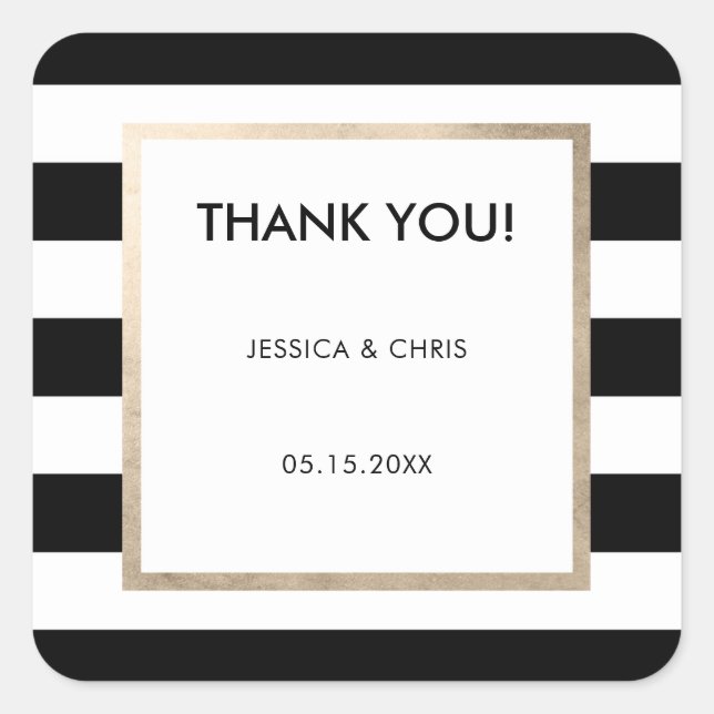 Elegante, Schwarz-weiße Streifen Rose Quadratischer Aufkleber (Vorderseite)