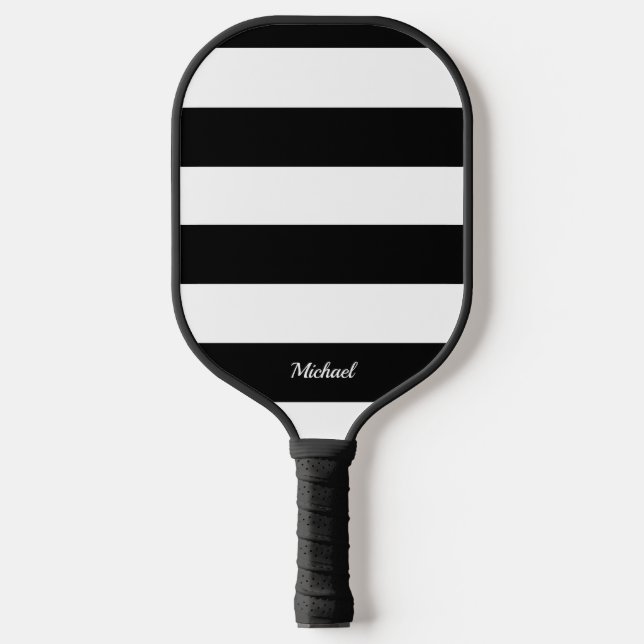 Elegante, schwarz-weiße Streifen Streifen gestreif Pickleball Schläger (Vorderseite)