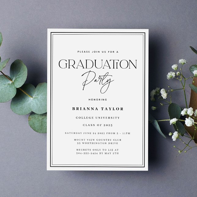 Elegante Schwarz-weiße Typografy Graduation Party Einladung (Von Creator hochgeladen)