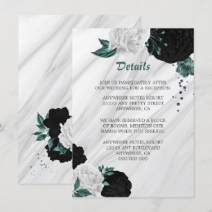 Elegante Schwarz-weiße und aquamarine Blume Detail Begleitkarte