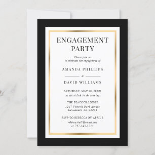 Elegante Schwarz-weiße und Gold-Engagement-Partei Einladung