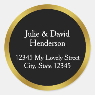 Elegante Schwarz-weiße und Gold-Rücksendeadresse Runder Aufkleber