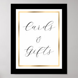 Elegante Schwarz-weiße und goldene Karten und Gesc Poster