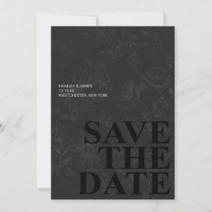 Elegante Schwarz-weiße Vintage Blüte Save the Date Einladung