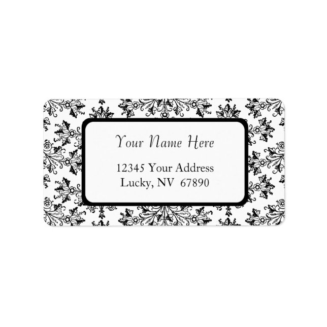 Elegante Schwarz-weiße Vintage Damaskus-Adressenma Adressaufkleber (Vorne)