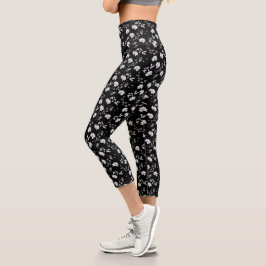 Elegante Schwarz-weiße Wasserfarben Capri Leggings