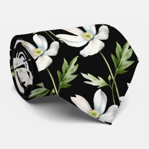 Elegante Schwarz-weiße Wildblumen Neck Tie Krawatte