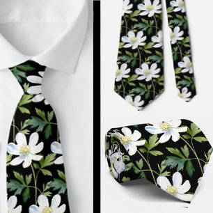 Elegante Schwarz-weiße Wildblumen Neck Tie Krawatte