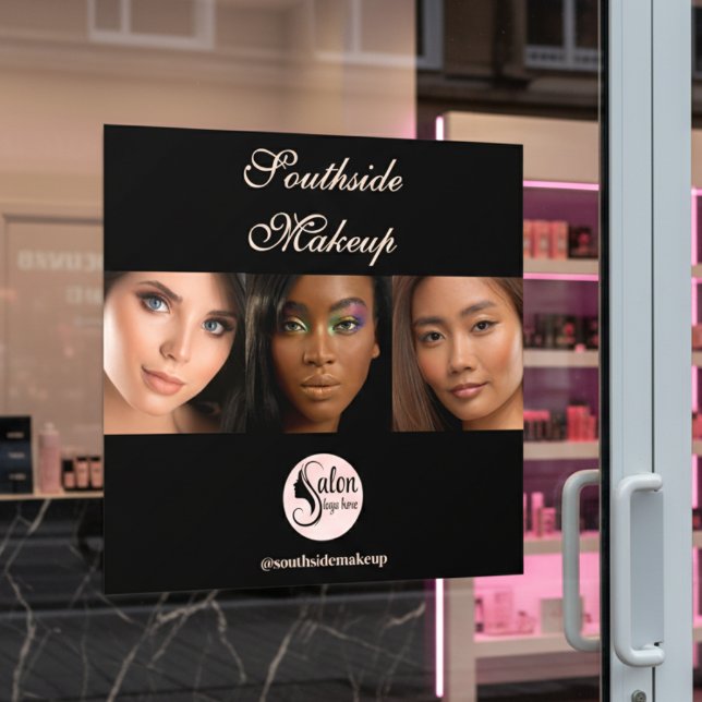 Elegante schwarze 3 Foto Quadrat Make-up Geschäft Fensteraufkleber (Von Creator hochgeladen)