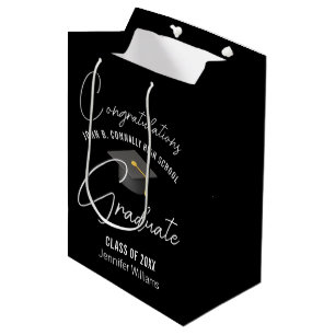 Elegante schwarze Abschlussfeier 2026 Mittlere Geschenktüte
