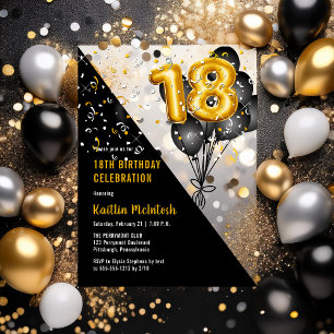 Elegante schwarze Ballons Gold 18. Geburtstagsfe Acryleinladungen