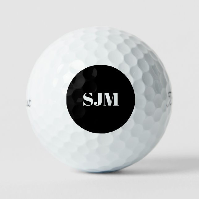 Elegante schwarze, benutzerdefinierte Monogramm-In Golfball (Vorderseite)