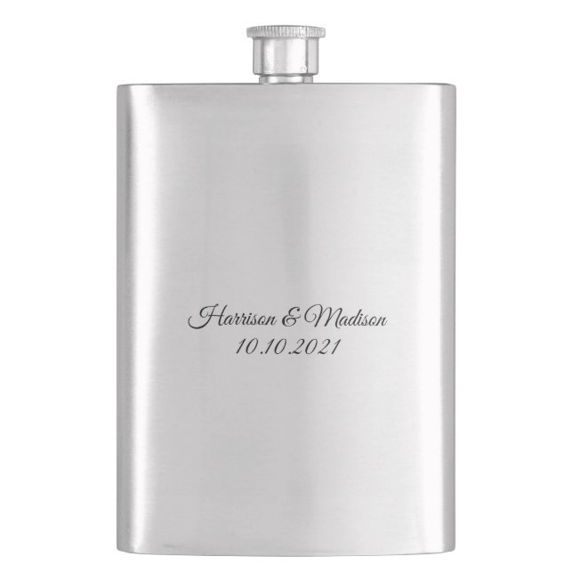 Elegante, schwarze, benutzerdefinierte Skriptnamen Flachmann (Vorderseite)