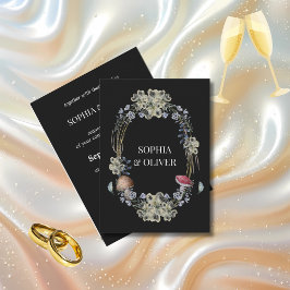 Elegante Schwarze Blume und Pilzkruste Hochzeit Einladung