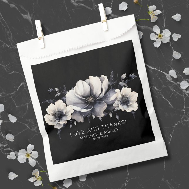 Elegante schwarze Blumen-Hochzeit-Dankeschön Geschenktütchen (Elegant Black Floral Wedding Favor Bag)