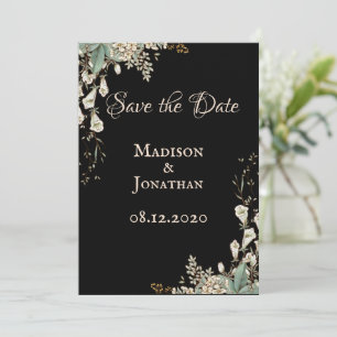 Elegante schwarze Blumen-Script Hochzeit Save The Date