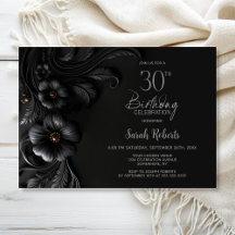 Elegante schwarze Blumenparty zum 30. Geburtstag