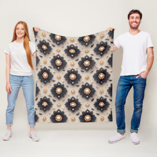 Elegante schwarze Blumenverzierungen mit Perle Fleecedecke