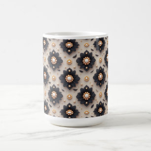 Elegante schwarze Blumenverzierungen mit Perle Kaffeetasse