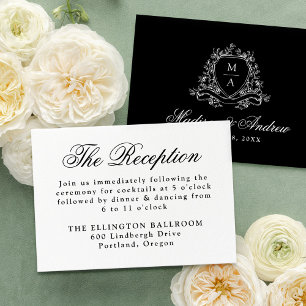Elegante schwarze Blumenwappen-Hochzeitsfeier Begleitkarte