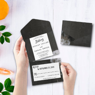 Elegante schwarze Blüte Alles in einer Hochzeit All In One Einladung