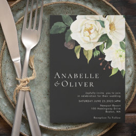 Elegante Schwarze Blütenhochzeit Einladung