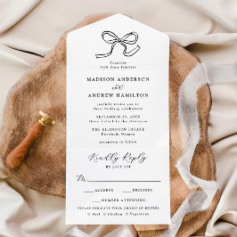 Elegante schwarze Bogenhochzeit All In One Einladung