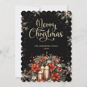 Elegante schwarze botanische Weihnachtskarte in Go Feiertagskarte