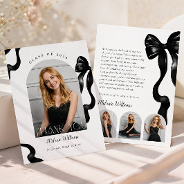 Elegante schwarze Bow Abschlusfoto Danke-Karte Dankeskarte