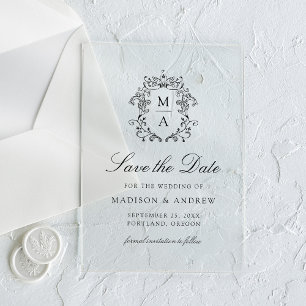 Elegante schwarze Chinoiserie-Hochzeit 'Save the D Acryleinladungen