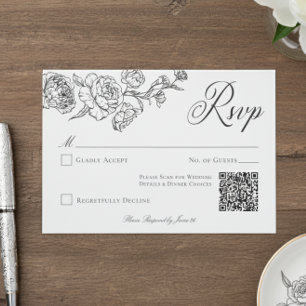 Elegante schwarze Chinoiserie Vogel & Wappen Hochz RSVP Karte