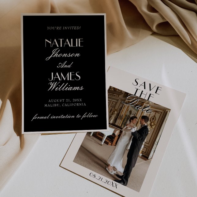 Elegante schwarze Creme-Fotos für die Hochzeit im  Save The Date (Von Creator hochgeladen)