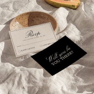 Elegante schwarze Creme-Hochzeit im Stil des alten RSVP Karte