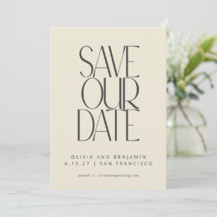 Elegante schwarze Creme Mid-Century-Modern-Typogra Save The Date