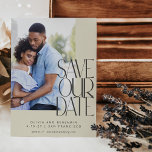Elegante Schwarze Creme Moderne Typografie 3 Fotos Save The Date<br><div class="desc">Elegante Schwarz und Cream Mitte Jahrhundert Moderne Typografie Save the Date mit drei Fotosammlungen</div>
