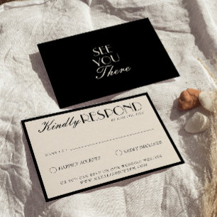 Elegante schwarze Creme-Old-Money-Luxus-Hochzeit RSVP Karte