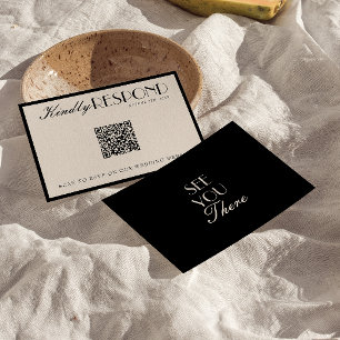 Elegante schwarze Creme-Old-Money-QR-Code-Hochzeit RSVP Karte